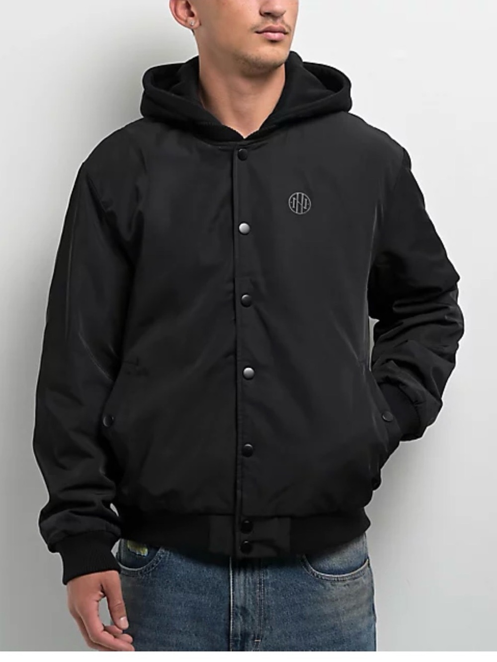 Ninth Hall Fundamentals Varsity Black Hooded Bomber Jacket Men’s S